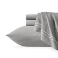 Elegant silver white sheet set featuring the pillowcases made from high-quality Egyptian cotton for a soft and durable sleep experience.