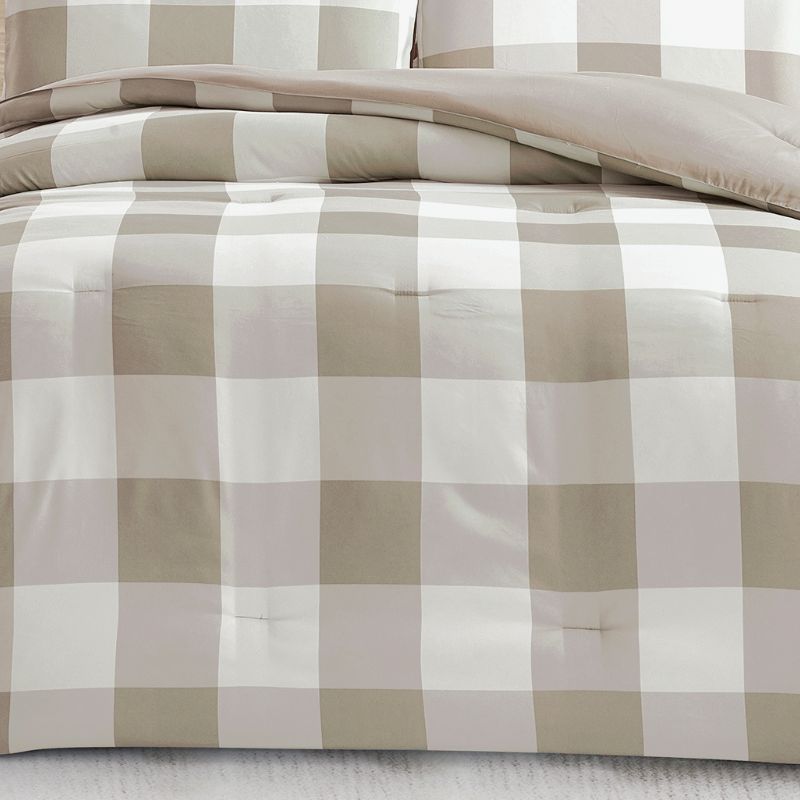 Morgan and Reid Gingham Taupe Grey Comforter Set