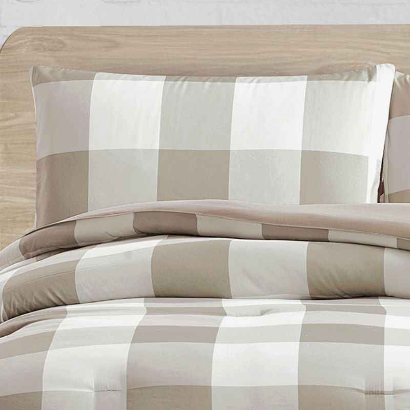 Morgan and Reid Gingham Taupe Grey Comforter Set