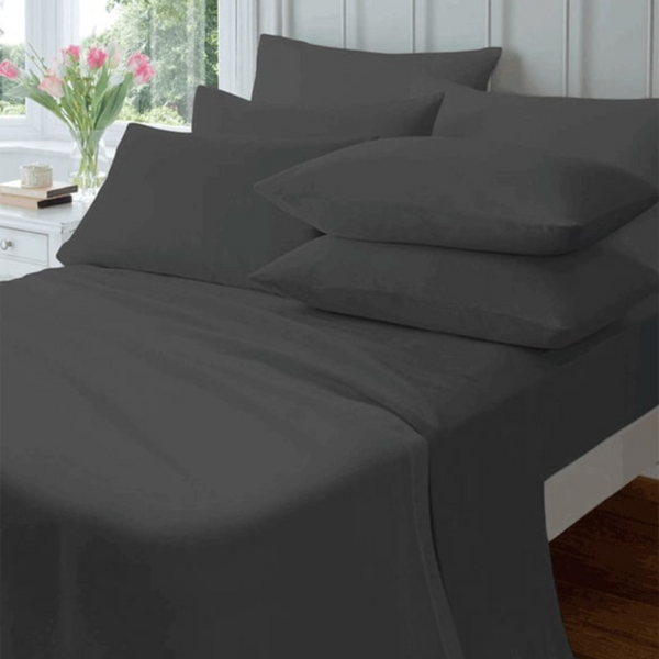 Luxurious Jenny Mclean Abrazo Flannelette Cotton Charcoal Sheet Set, made of 100% Egyptian cotton, offers warmth and comfort for chilly nights.