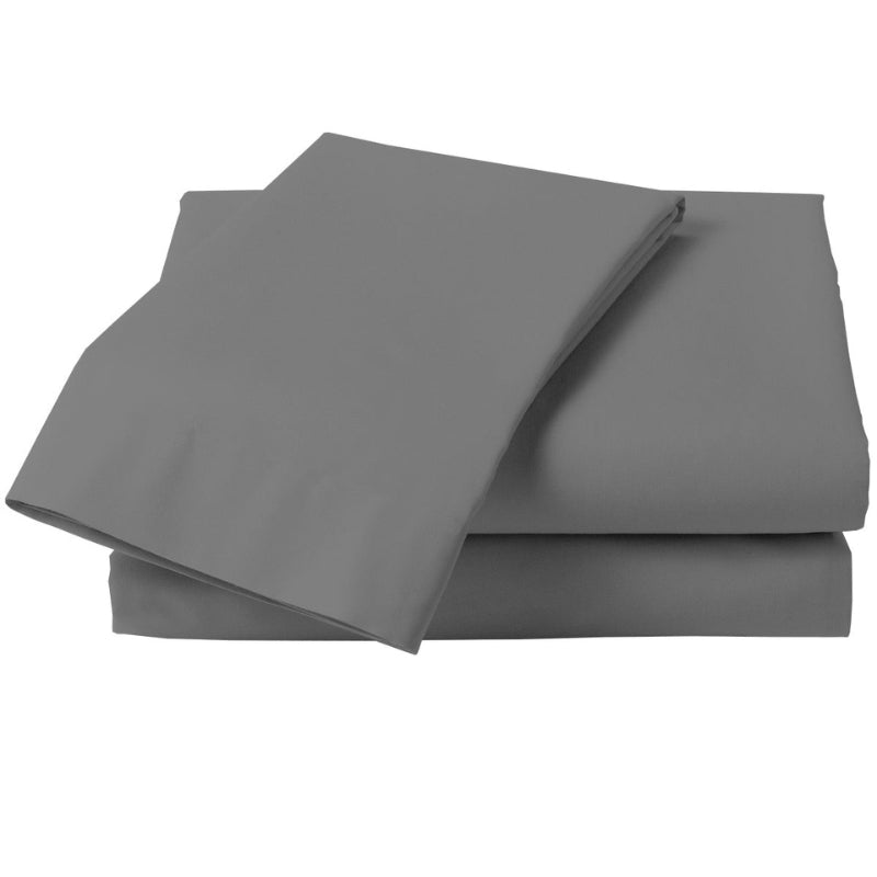 A set of charcoal fitted sheet and pillowcase made from 100% Egyptian cotton, designed for exceptional softness and warmth, perfect for cosy nights.