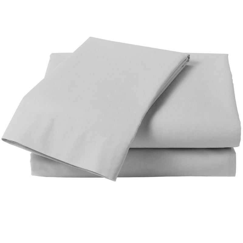 A set of silver fitted sheet and pillowcase made from 100% Egyptian cotton, designed for exceptional softness and warmth, perfect for cosy nights.