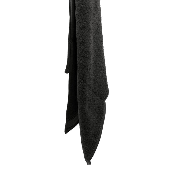 Soft charcoal hand towel featuring a wide sheared border, perfect for a spa-like experience.