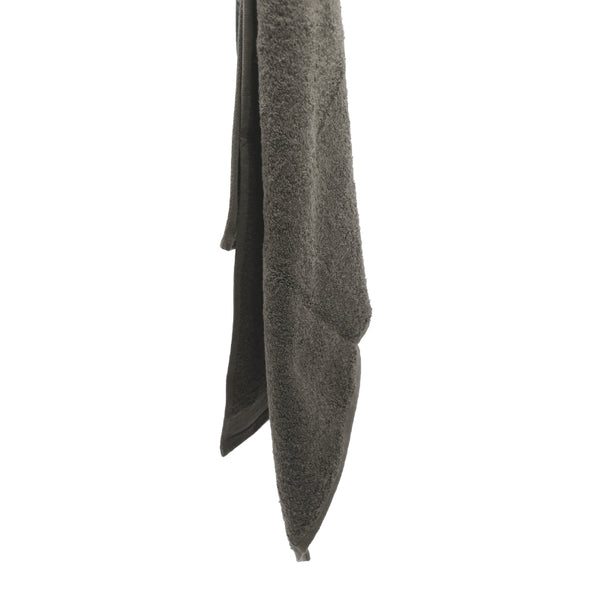 Soft silver hand towel featuring a wide sheared border, perfect for a spa-like experience.