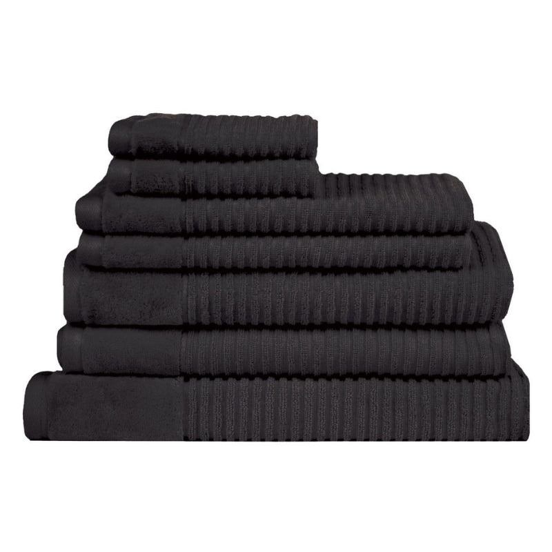 A stack of luxurious black towels, showcasing elegance and comfort for an enhanced bathing experience.