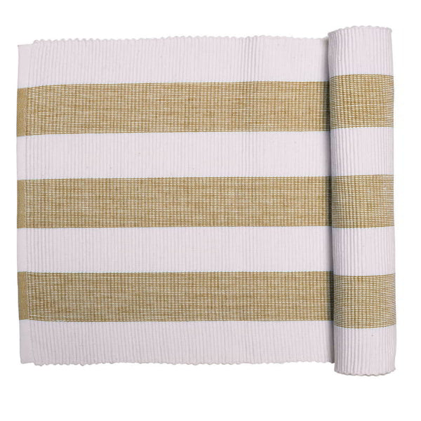 A bleach sand table runner, perfect for indoor and outdoor use, enhancing any dining setting with a Mediterranean touch.