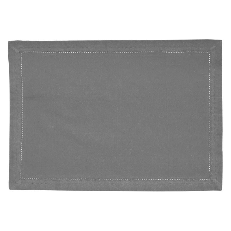 Elegant grey placemat designed to enhance dining aesthetics with its sophisticated hemstitch.