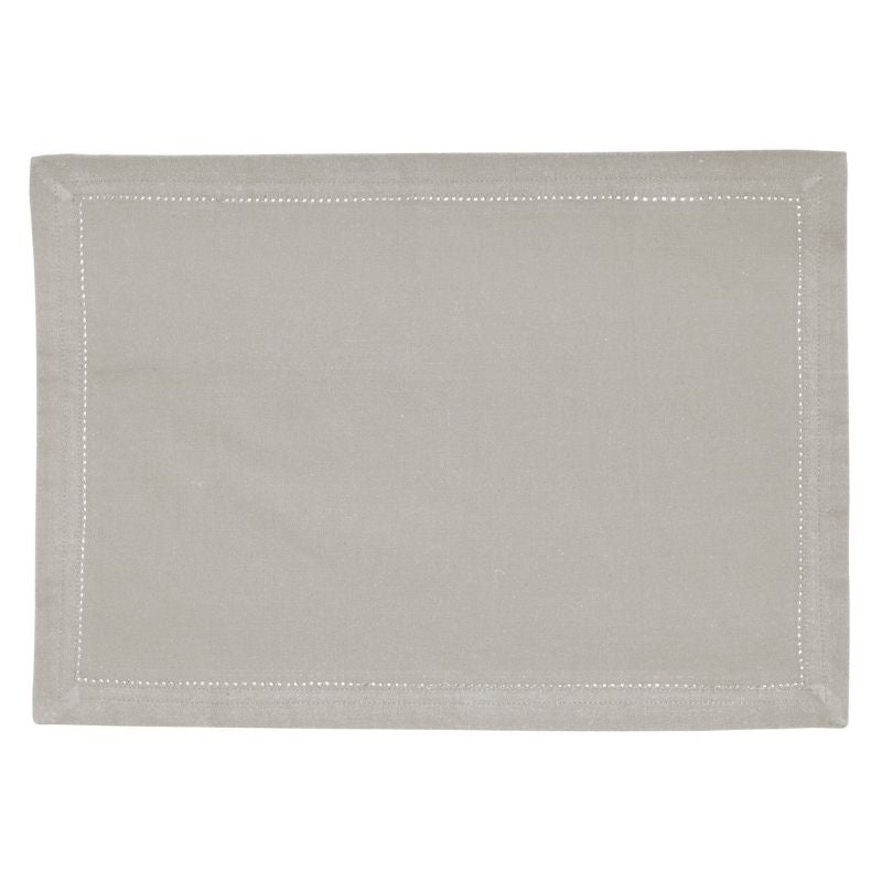 Elegant oatmeal placemat designed to enhance dining aesthetics with its sophisticated hemstitch.