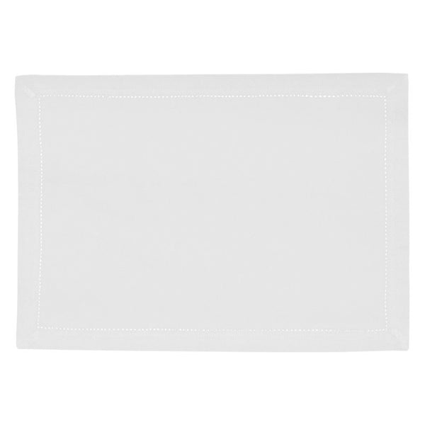 Elegant white placemat designed to enhance dining aesthetics with its sophisticated hemstitch.