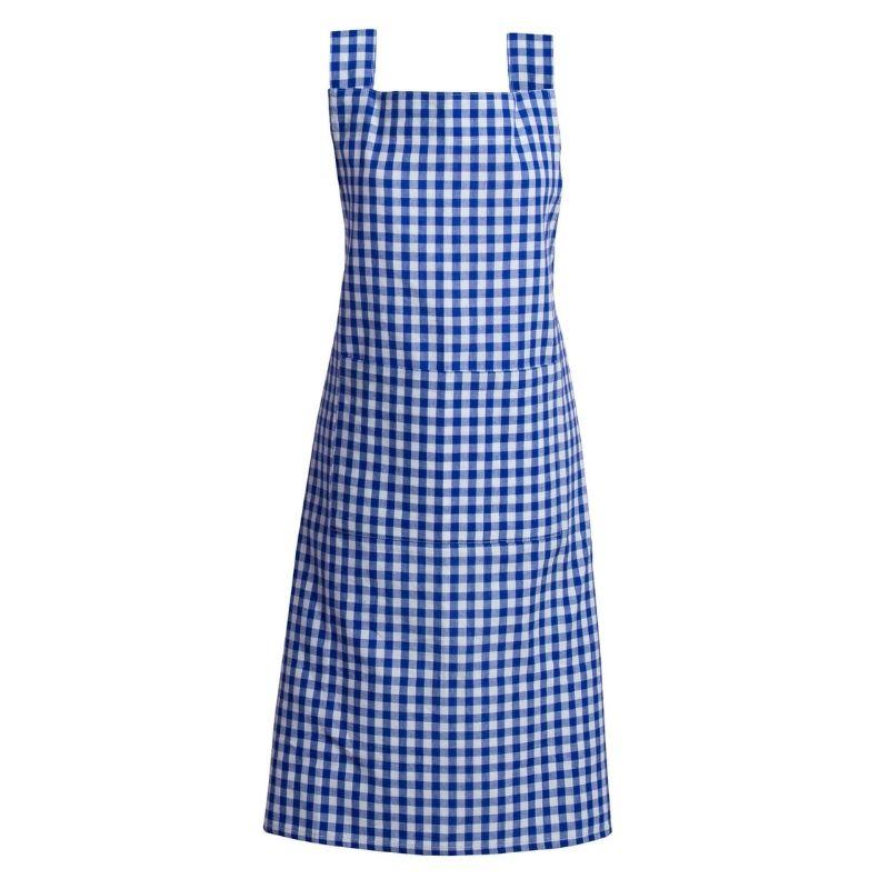 Elevate your kitchen with the RANS Gingham Blue Apron, featuring adjustable straps and full-length coverage for a delightful baking experience.