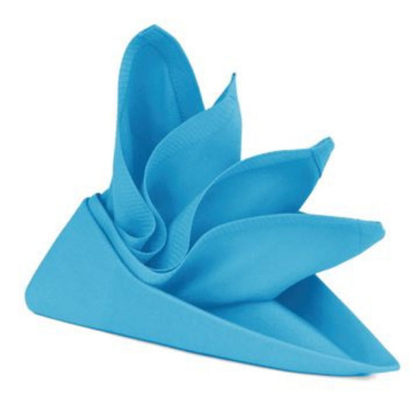 A beautifully folded aqua napkin, crafted from premium cotton for a stylish dining experience.