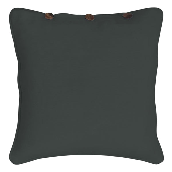 A charcoal cushion cover adorned with a button, ideal for creating a fashionable and welcoming atmosphere in your living area.