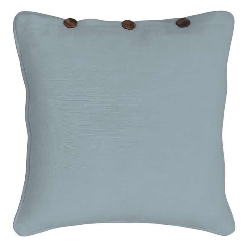 A grey cushion cover adorned with a button, ideal for creating a fashionable and welcoming atmosphere in your living area.