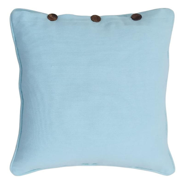 An island paradise cushion cover adorned with a button, ideal for creating a fashionable and welcoming atmosphere in your living area.