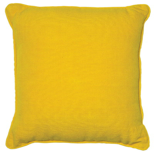 A yellow cushion cover highlighting its adaptable design that adds comfort and sophistication to interiors.