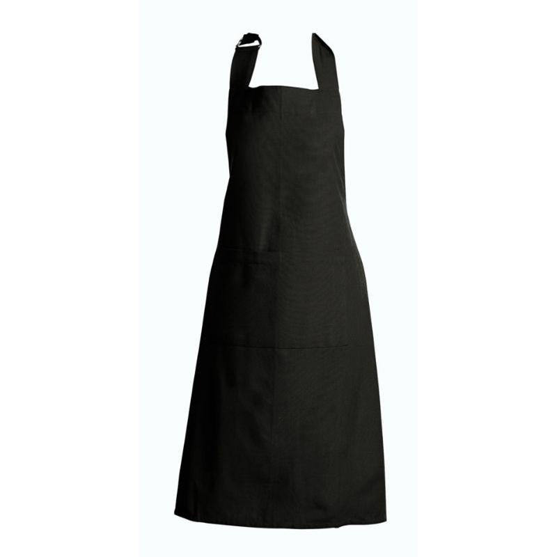 Elegant Manhattan Plain Black apron with adjustable neck strap, ensuring a perfect fit while keeping your attire spotless during cooking.