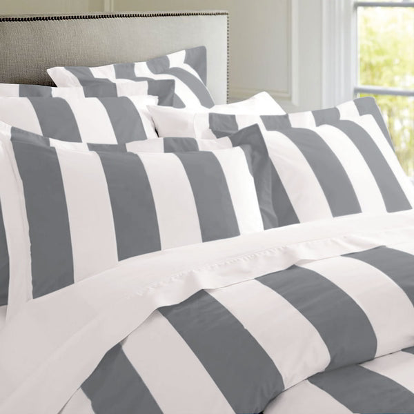 Timeless RANS Oxford Stripe Charcoal Quilt Cover Set, featuring smooth cotton, durable stripes, and a refined, casual style for any season.