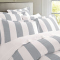 Silver striped quilt cover set in pure cotton, offering comfort and elegance for a stylish bedroom environment.