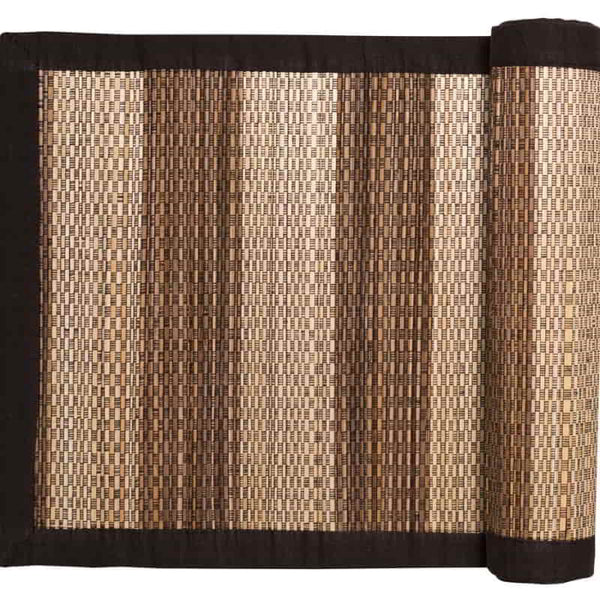 Rajmahal Straw Runner featuring a black border, perfect for creating a unique and rustic dining atmosphere.