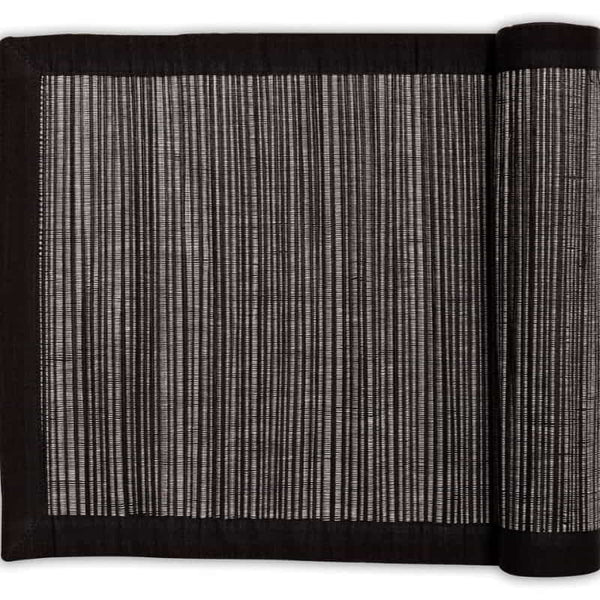 Elegant black straw runner, featuring a textured surface that adds style and warmth to any dining area.