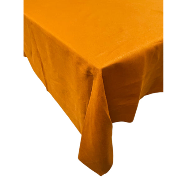 A terracotta linen tablecloth enhancing mealtimes with elegance and comfort for any occasion.